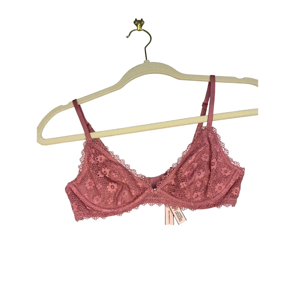 Victorias Secret Pink Floral Lace Bralette Unlined‎ Triangle Bra Size S P CH
